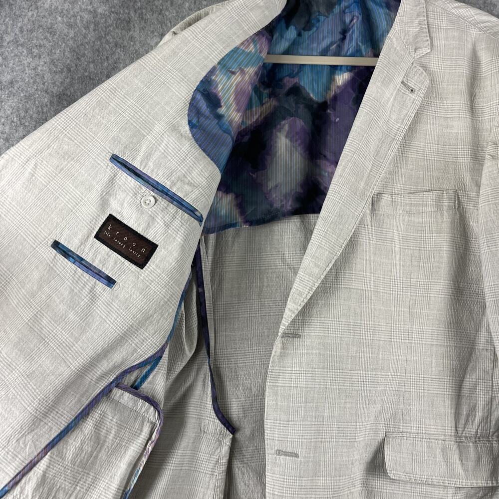 Kroon Seersucker Blazer Mens 48R Gray Glen Check Cotton Linen Unstructured - Picture 4 of 16